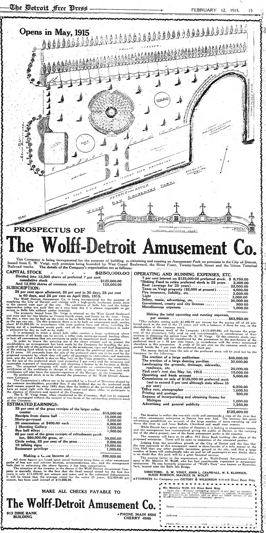 Wolffs Amusement Park - Prospectus 1915